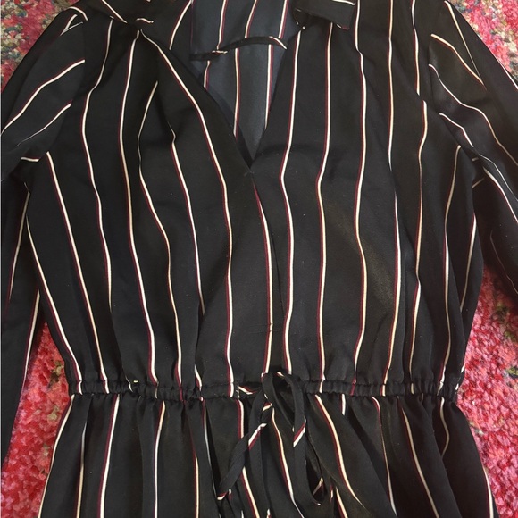 Navy, maroon, and white pinstripe dress - Picture 3 of 7